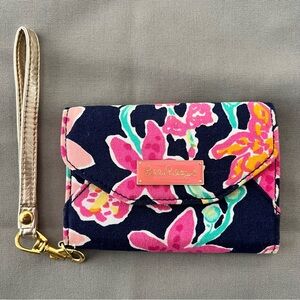 Lilly Pulitzer Trifold Navy and Pink Floral Wristlet Wallet - needs some TLC